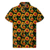 Black Autumn Sunflower Pattern Print Men's Short Sleeve Shirt