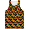 Black Autumn Sunflower Pattern Print Men's Tank Top