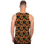 Black Autumn Sunflower Pattern Print Men's Tank Top