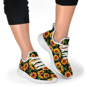 Black Autumn Sunflower Pattern Print Mesh Knit Shoes GearFrost