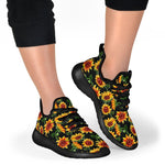 Black Autumn Sunflower Pattern Print Mesh Knit Shoes GearFrost