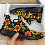 Black Autumn Sunflower Pattern Print Mesh Knit Shoes GearFrost