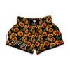 Black Autumn Sunflower Pattern Print Muay Thai Boxing Shorts