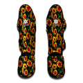 Black Autumn Sunflower Pattern Print Muay Thai Shin Guards
