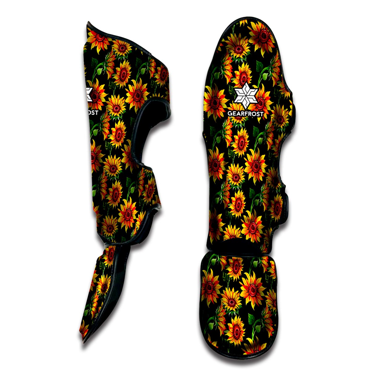 Black Autumn Sunflower Pattern Print Muay Thai Shin Guard