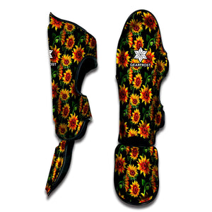 Black Autumn Sunflower Pattern Print Muay Thai Shin Guard