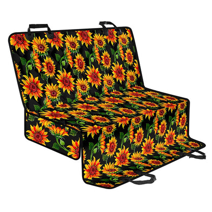 Black Autumn Sunflower Pattern Print Pet Car Back Seat Cover