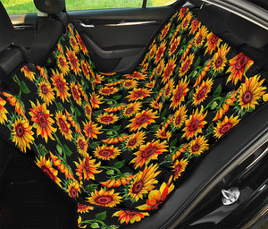 Black Autumn Sunflower Pattern Print Pet Car Back Seat Cover