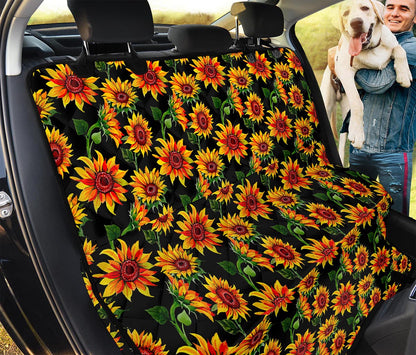 Black Autumn Sunflower Pattern Print Pet Car Back Seat Cover