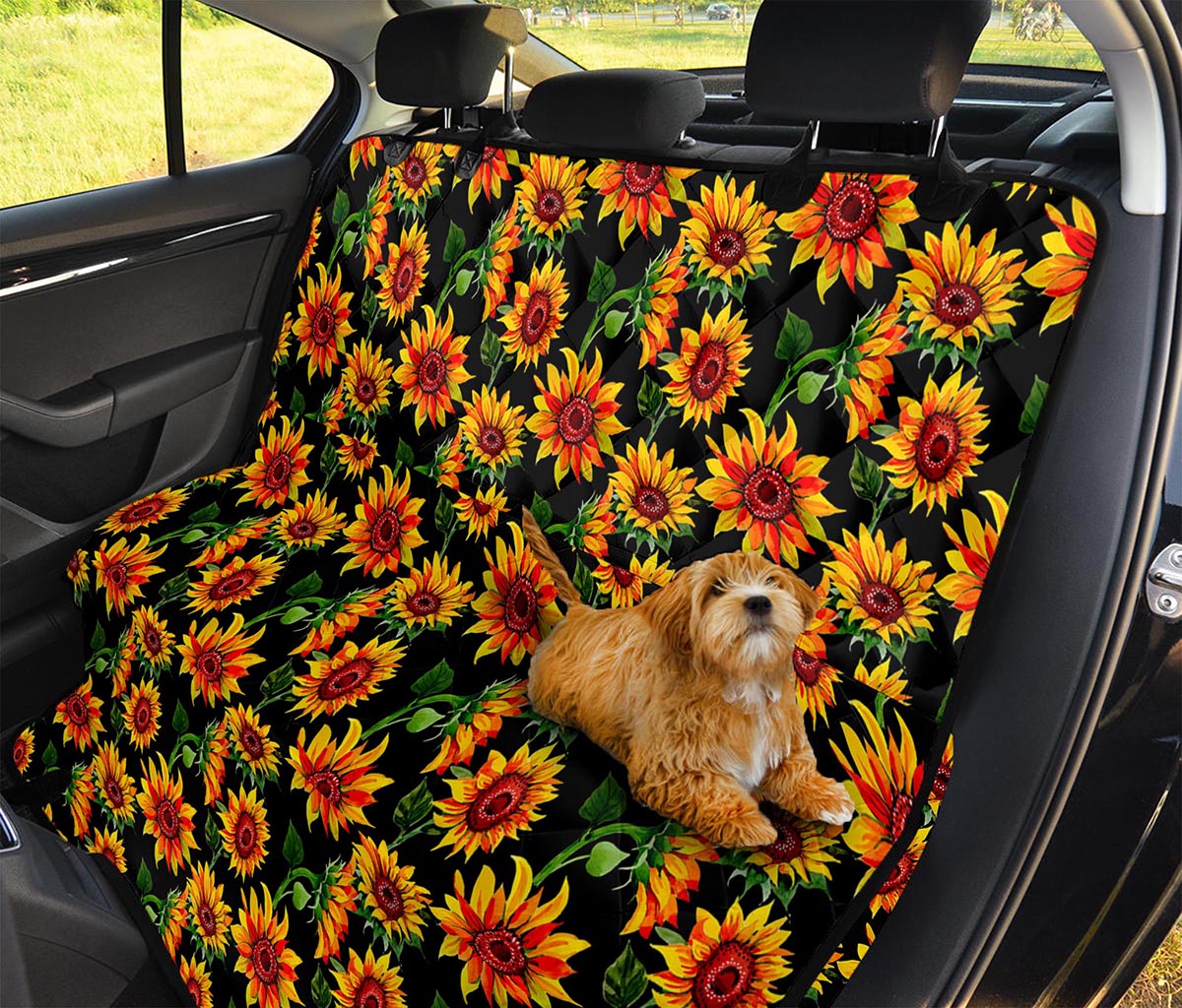 Black Autumn Sunflower Pattern Print Pet Car Back Seat Cover