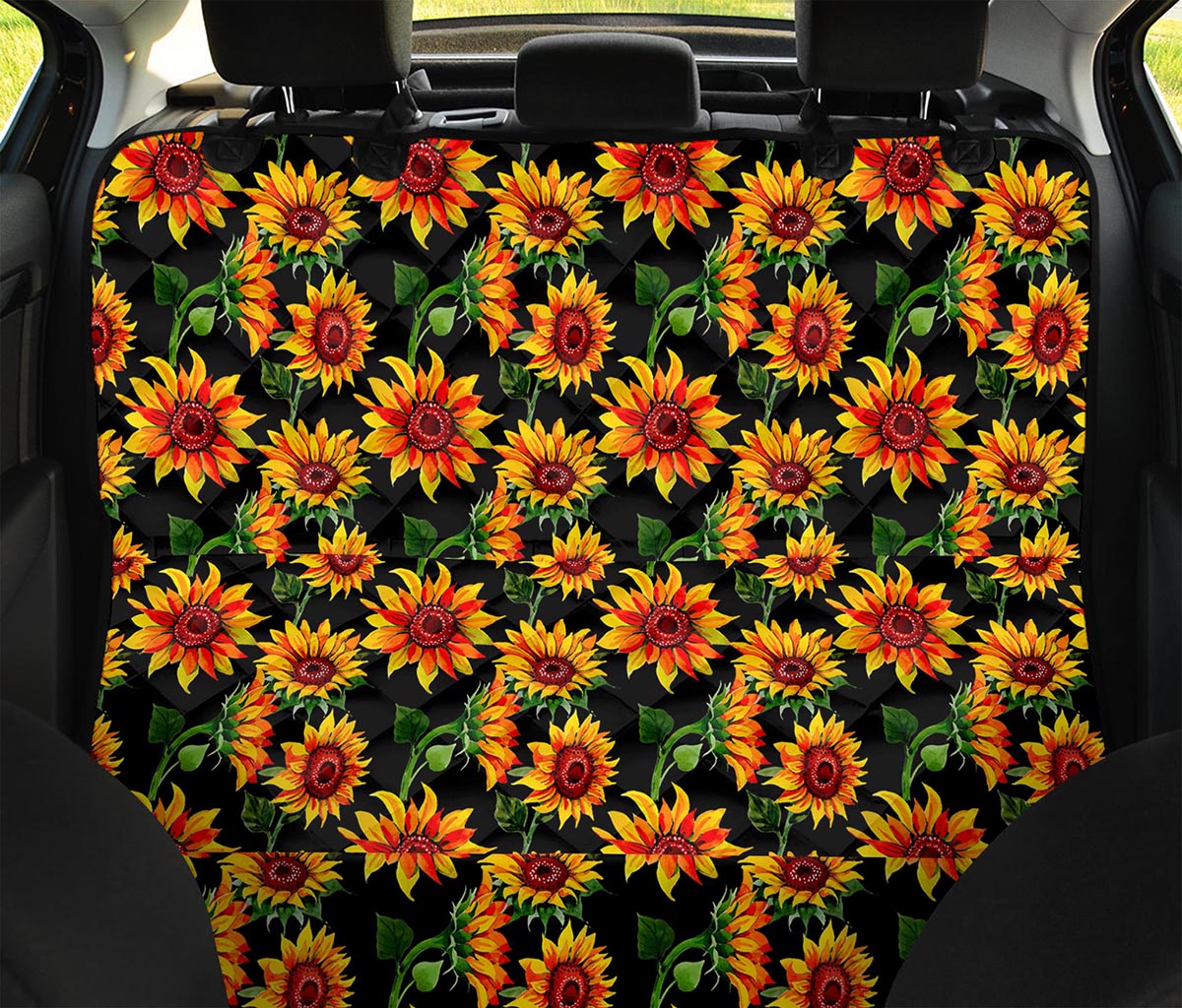 Black Autumn Sunflower Pattern Print Pet Car Back Seat Cover