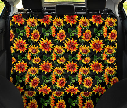 Black Autumn Sunflower Pattern Print Pet Car Back Seat Cover