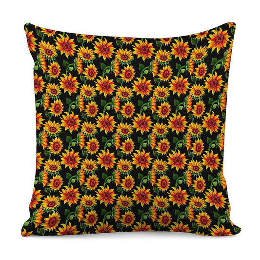 Black Autumn Sunflower Pattern Print Pillow Cover