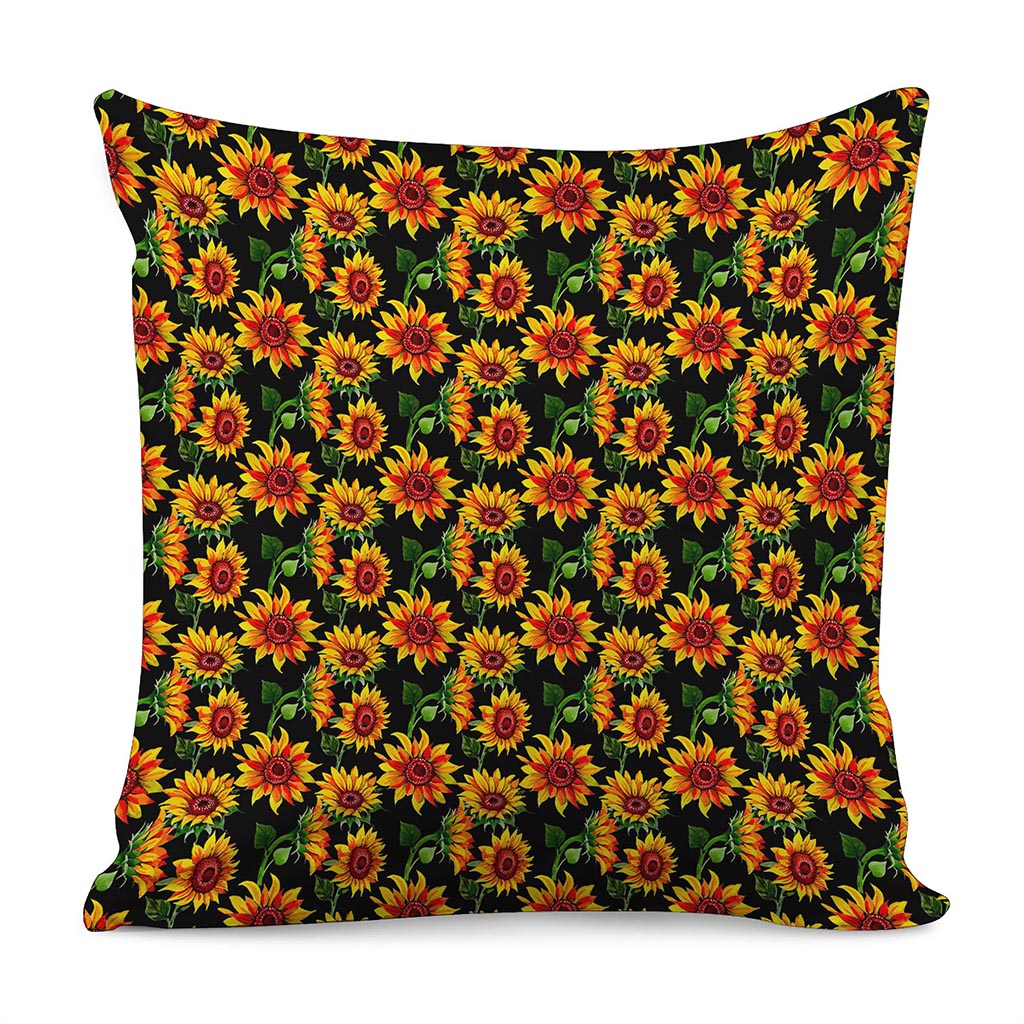 Black Autumn Sunflower Pattern Print Pillow Cover