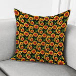 Black Autumn Sunflower Pattern Print Pillow Cover