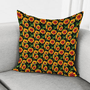 Black Autumn Sunflower Pattern Print Pillow Cover