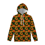 Black Autumn Sunflower Pattern Print Pullover Hoodie