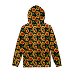 Black Autumn Sunflower Pattern Print Pullover Hoodie