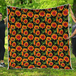 Black Autumn Sunflower Pattern Print Quilt