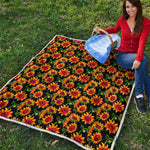 Black Autumn Sunflower Pattern Print Quilt