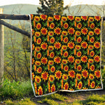 Black Autumn Sunflower Pattern Print Quilt