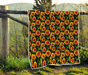 Black Autumn Sunflower Pattern Print Quilt