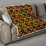 Black Autumn Sunflower Pattern Print Quilt