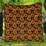 Black Autumn Sunflower Pattern Print Quilt