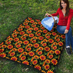 Black Autumn Sunflower Pattern Print Quilt