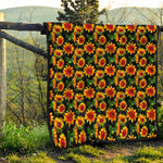 Black Autumn Sunflower Pattern Print Quilt