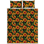 Black Autumn Sunflower Pattern Print Quilt Bed Set