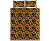 Black Autumn Sunflower Pattern Print Quilt Bed Set