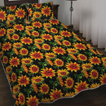 Black Autumn Sunflower Pattern Print Quilt Bed Set