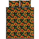 Black Autumn Sunflower Pattern Print Quilt Bed Set