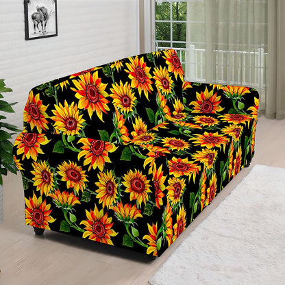 Black Autumn Sunflower Pattern Print Sofa Cover