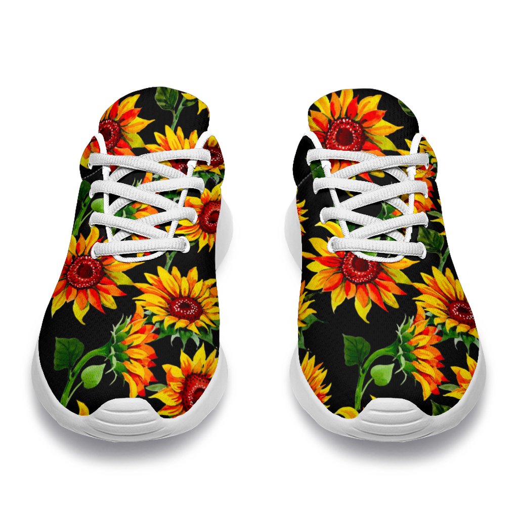 Black Autumn Sunflower Pattern Print Sport Shoes GearFrost