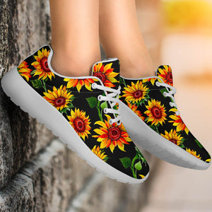 Black Autumn Sunflower Pattern Print Sport Shoes GearFrost