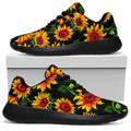 Black Autumn Sunflower Pattern Print Walking Shoes