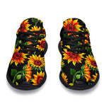 Black Autumn Sunflower Pattern Print Sport Shoes GearFrost