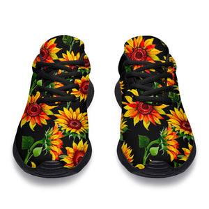 Black Autumn Sunflower Pattern Print Sport Shoes GearFrost