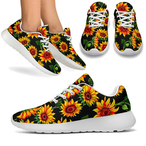 Black Autumn Sunflower Pattern Print Sport Shoes GearFrost