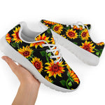 Black Autumn Sunflower Pattern Print Sport Shoes GearFrost