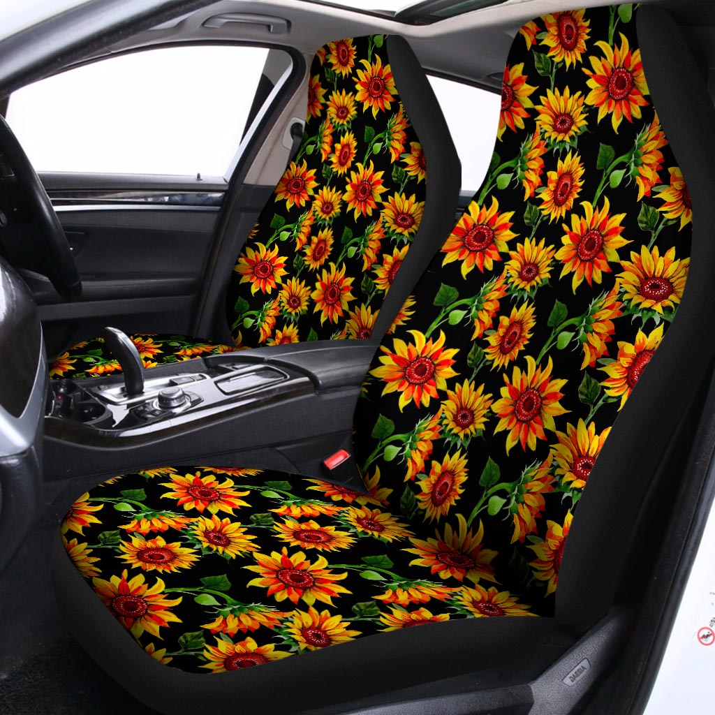Black Autumn Sunflower Pattern Print Universal Fit Car Seat Covers