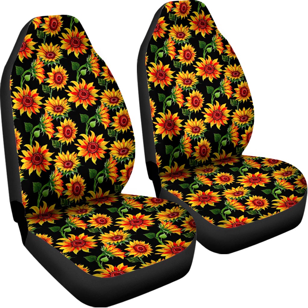 Black Autumn Sunflower Pattern Print Universal Fit Car Seat Covers