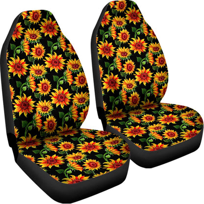 Black Autumn Sunflower Pattern Print Universal Fit Car Seat Covers