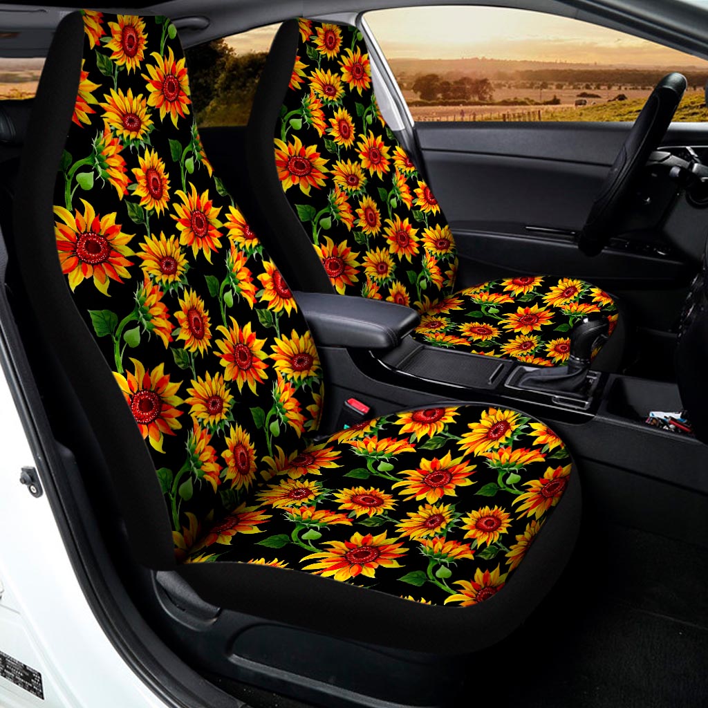 Black Autumn Sunflower Pattern Print Universal Fit Car Seat Covers
