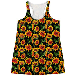 Black Autumn Sunflower Pattern Print Women's Racerback Tank Top