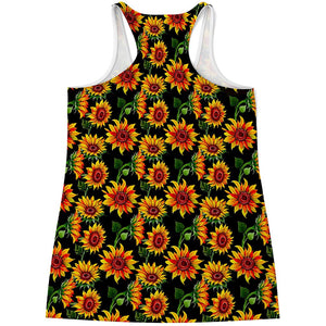 Black Autumn Sunflower Pattern Print Women's Racerback Tank Top