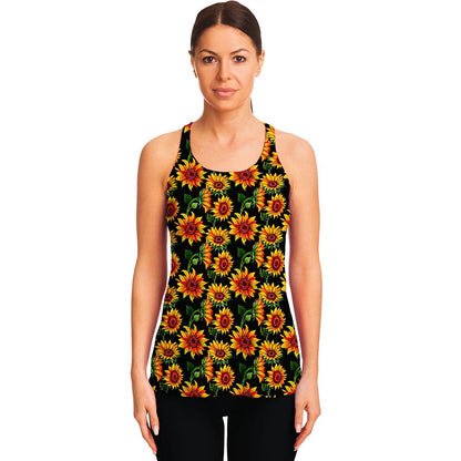 Black Autumn Sunflower Pattern Print Women's Racerback Tank Top