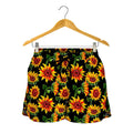 Black Autumn Sunflower Pattern Print Women's Shorts